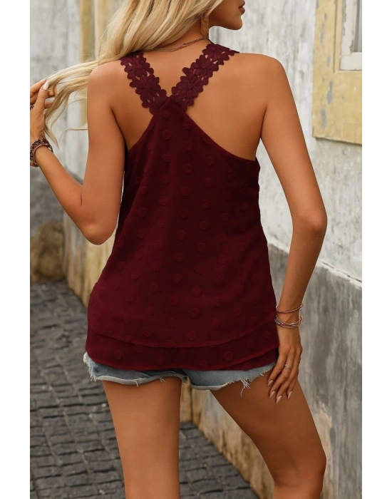 Kadın Dantel Askılı V Yakalı Sırtı çapraz Detaylı Ponpon Bluz