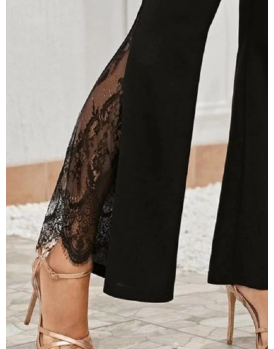 Kadın Dantel Eklemeli Ispanyol Paça Scuba Tayt Pantalon