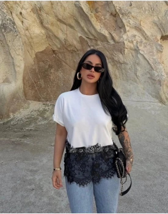 Kadın Dantelli odal Kumaş Bluz