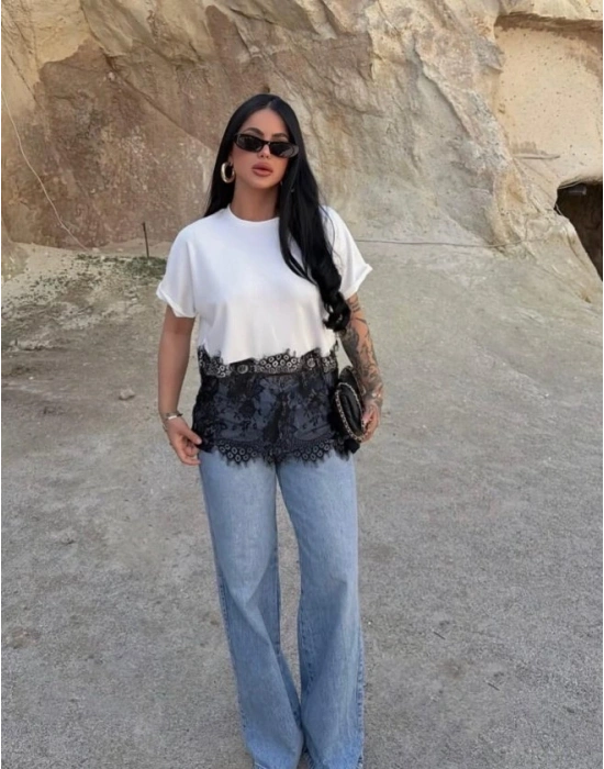 Kadın Dantelli odal Kumaş Bluz