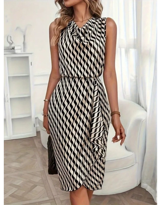 Kadın Degaje Yaka önden çapraz Detay Saten Midi Elbise