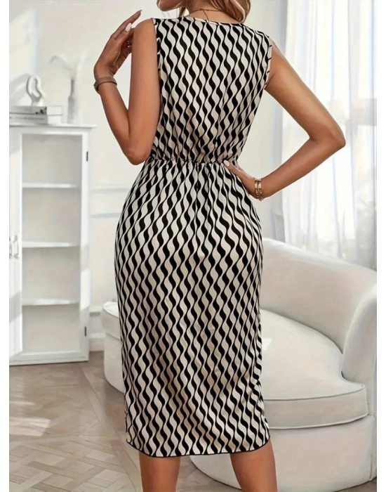 Kadın Degaje Yaka önden çapraz Detay Saten Midi Elbise