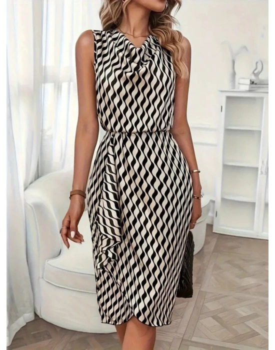 Kadın Degaje Yaka önden çapraz Detay Saten Midi Elbise