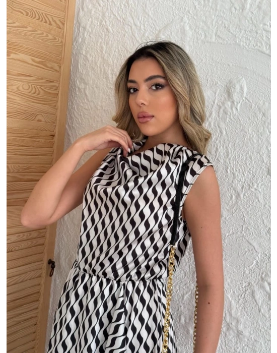 Kadın Degaje Yaka önden çapraz Detay Saten Midi Elbise