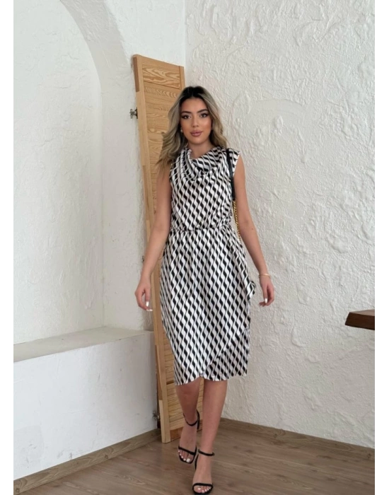 Kadın Degaje Yaka önden çapraz Detay Saten Midi Elbise