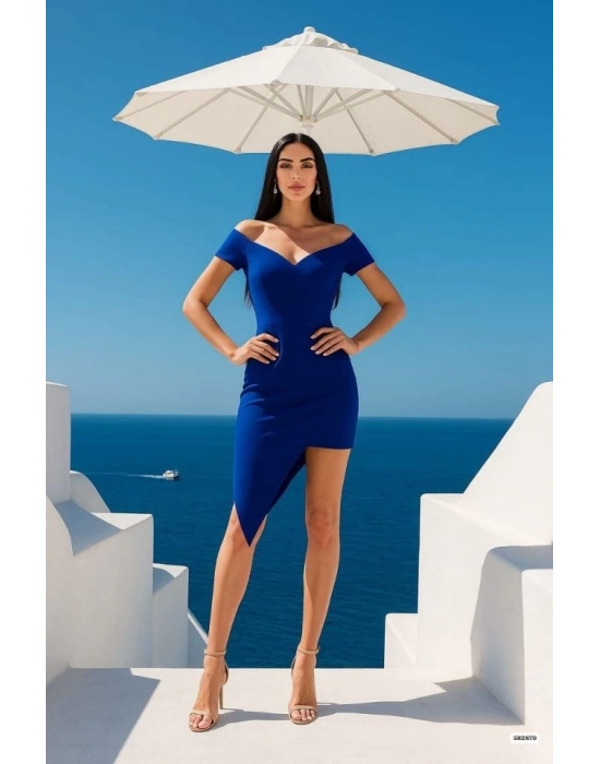 Kadın Dekolte Detay adonna Yaka Asimetrik Kesim Kruvaze Elbise