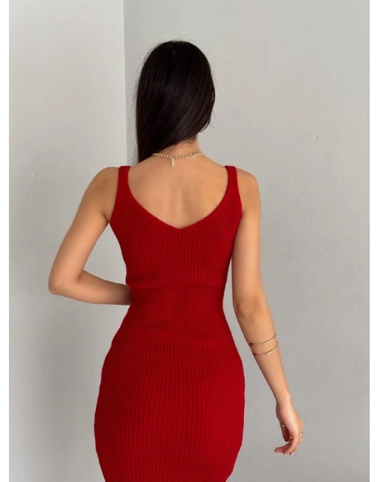 Kadın Delikli Kazak Askılı Elbise Triko Kumaş Ikili Takım