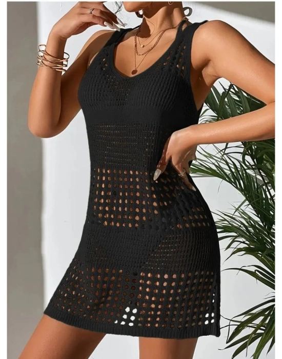 Kadın Delikli örgü Detay Mini Triko Pareo Elbise
