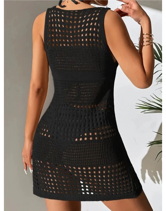 Kadın Delikli örgü Detay Mini Triko Pareo Elbise