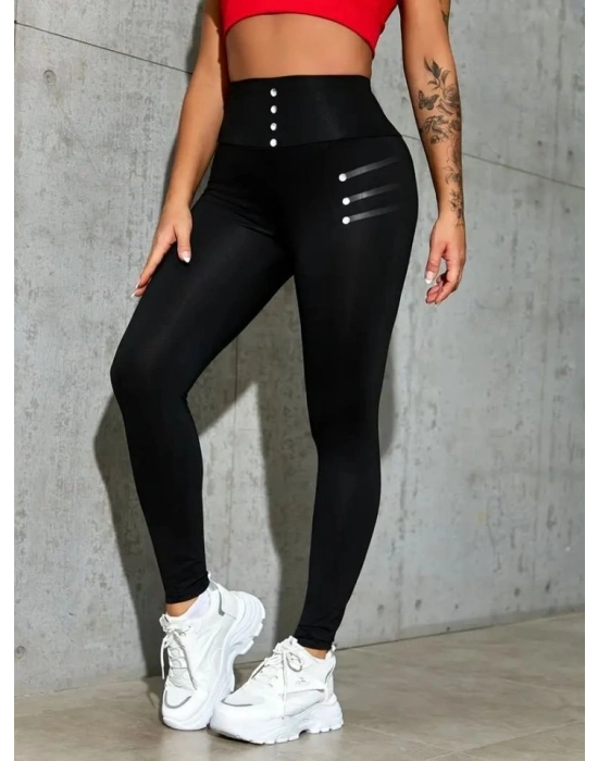 Kadın Deri çıt çıt Detaylı Dalgıç Tayt