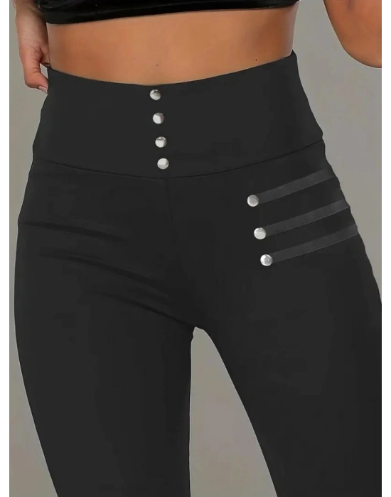 Kadın Deri çıt çıt Detaylı Dalgıç Tayt