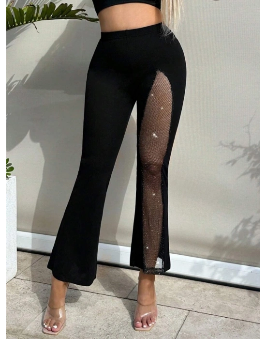 Kadın Derin Simli Tül Detay Ispanyol Paça Dalgıç Pantolon