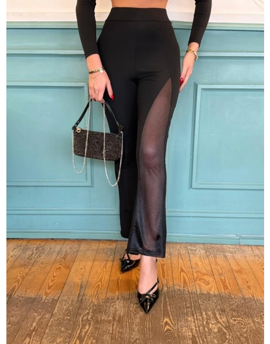 Kadın Derin Simli Tül Detay Ispanyol Paça Dalgıç Pantolon