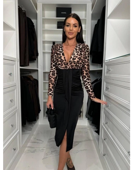 Kadın Dijital Baskılı Full Likralı Kristal örme Kumaş Drape Detaylı Yırtmaç Dekolteli idi Boy Elbise