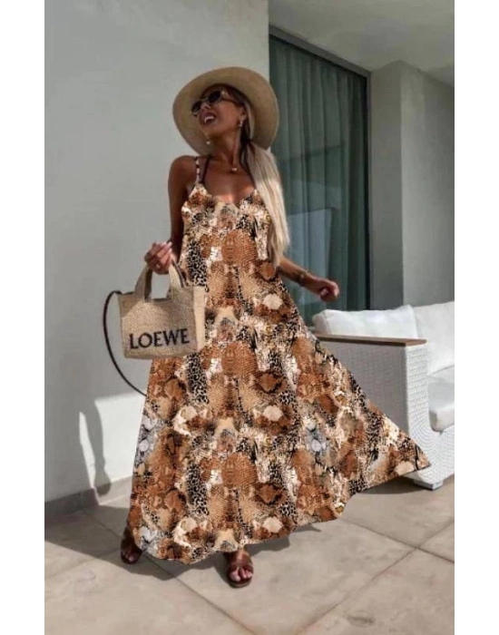 Kadın Dijital Baskılı uprem Kumaş Askılı Maxi Boy Elbise