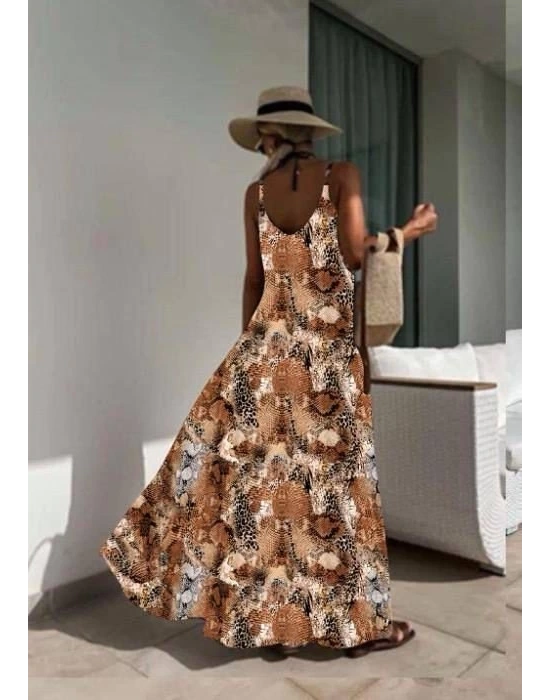 Kadın Dijital Baskılı uprem Kumaş Askılı Maxi Boy Elbise