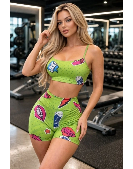 Kadın Dijital Baslıkılı Büstiyer Ve şort Ikili por Takım