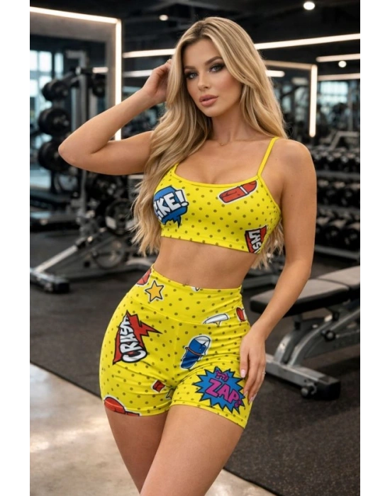 Kadın Dijital Baslıkılı Büstiyer Ve şort Ikili por Takım