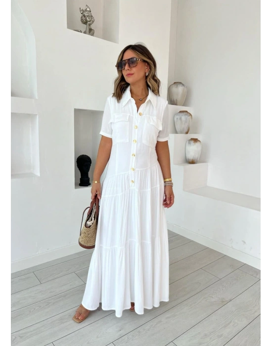 Kadın Dokuma Kumaş Cep Detaylı axi Boy Gömlek Elbise