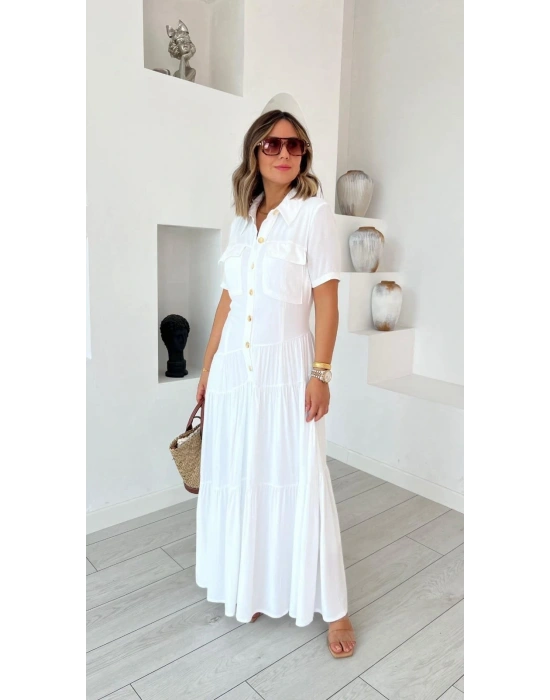 Kadın Dokuma Kumaş Cep Detaylı axi Boy Gömlek Elbise