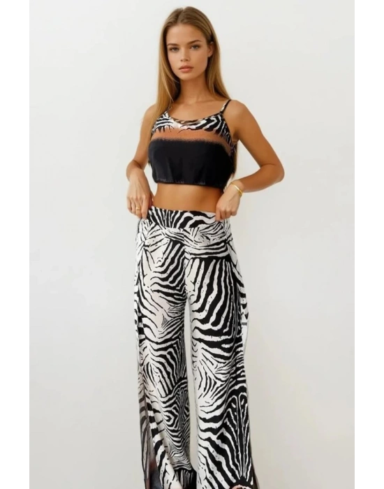 Kadın Dokuma Viskon Yırtmaç Detaylı Takım