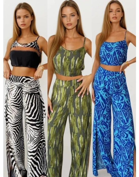 Kadın Dokuma Viskon Yırtmaç Detaylı Takım