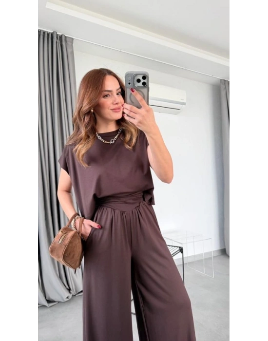 Kadın Drapeli Korse Detay Modal Kumaş Ikili Takim