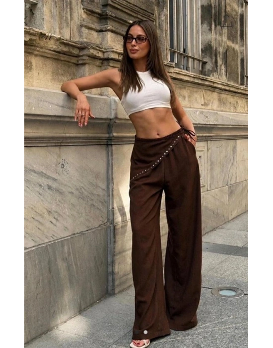 Kadın Droplu Fermuarlı Aerobin Kumaş Maxi Boy Oversize Pantolon