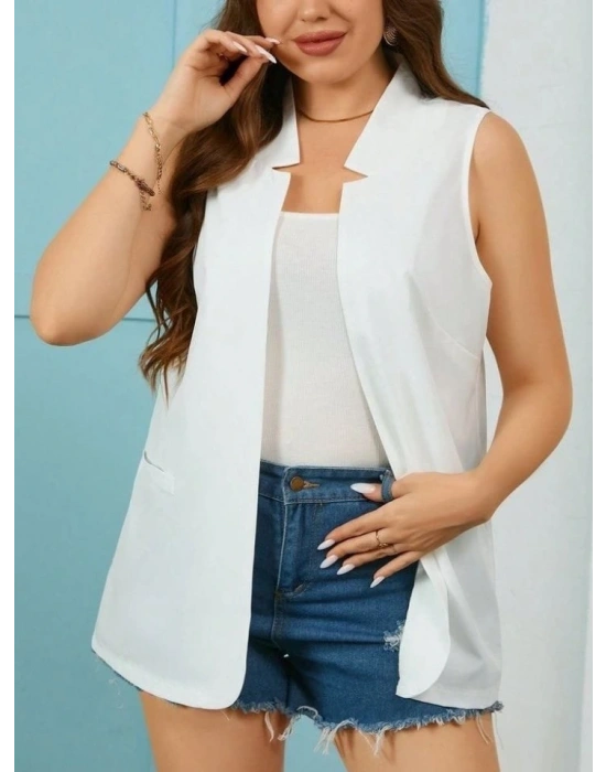 Kadın Duble Yaka Detay Sıfır Kol Ceket Yelek