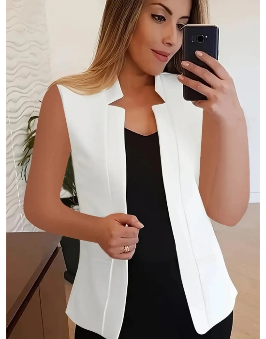 Kadın Duble Yaka Detay Sıfır Kol Ceket Yelek