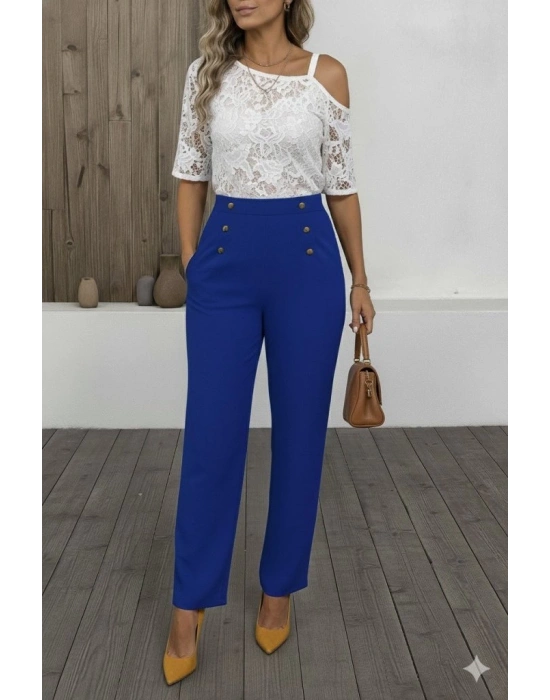 Kadın Düğme Detay Bol Paça Ithal Krep Pantolon