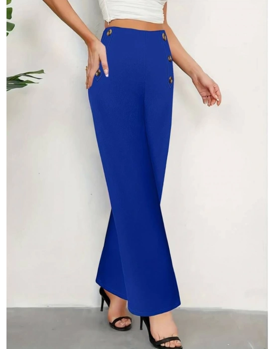 Kadın Düğme Detay Bol Paça Ithal Krep Pantolon