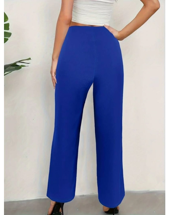 Kadın Düğme Detay Bol Paça Ithal Krep Pantolon