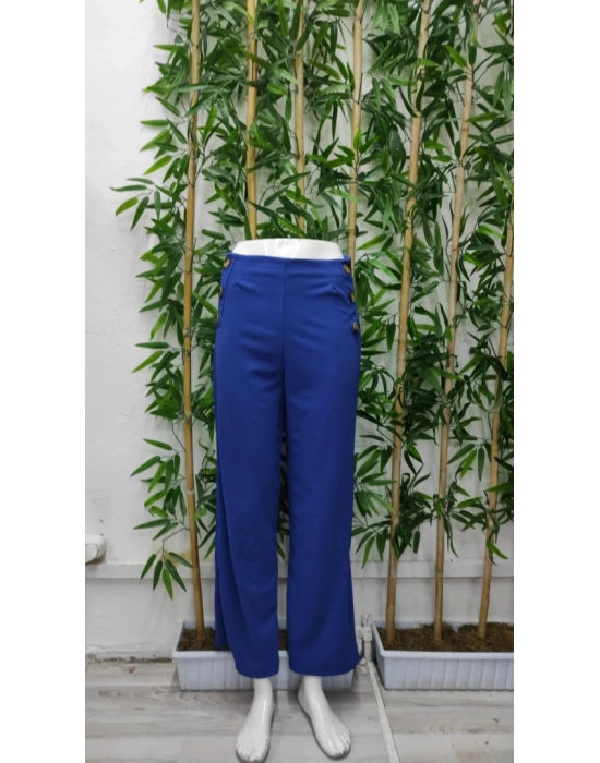 Kadın Düğme Detay Bol Paça Ithal Krep Pantolon