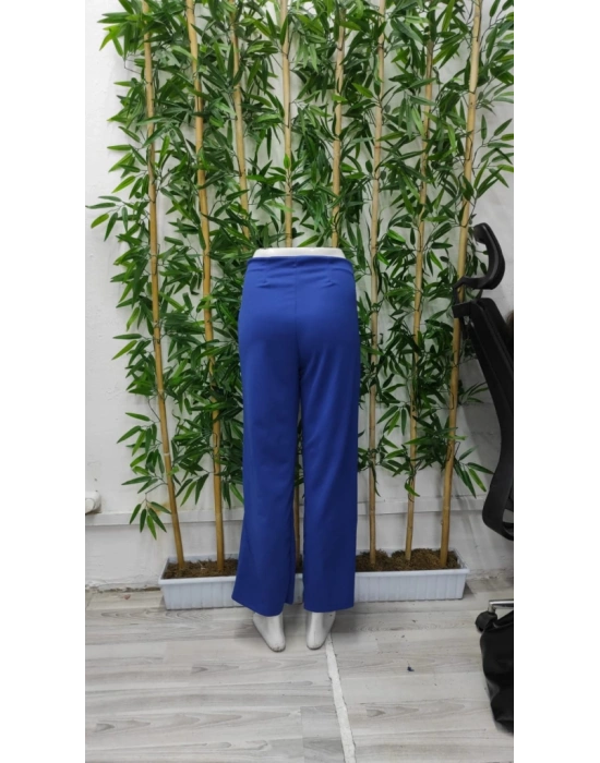 Kadın Düğme Detay Bol Paça Ithal Krep Pantolon