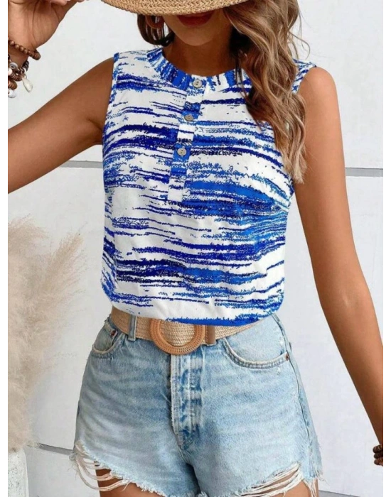 Kadın Düğme Detaylı Kolsuz Mikro Kumaş Bluz