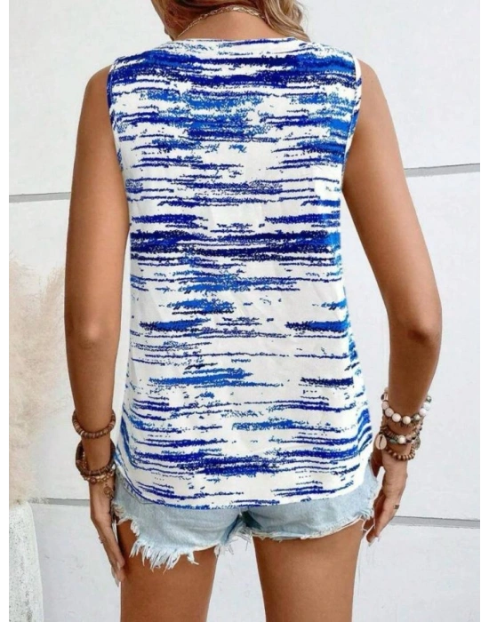 Kadın Düğme Detaylı Kolsuz Mikro Kumaş Bluz