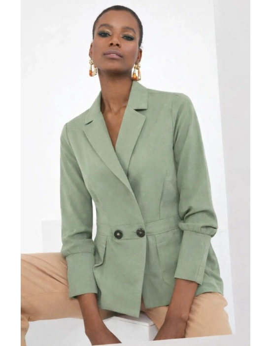 Kadın Düğme Ve Plise Detay Arkası astikli Ceket