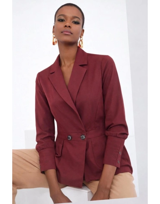 Kadın Düğme Ve Plise Detay Arkası Lastikli Ceket