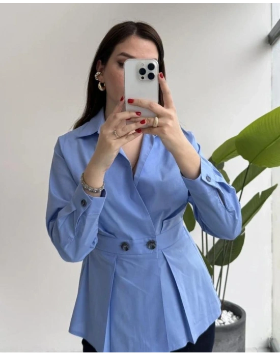 Kadın Düğme Ve Plise Detay Arkası astikli Ceket