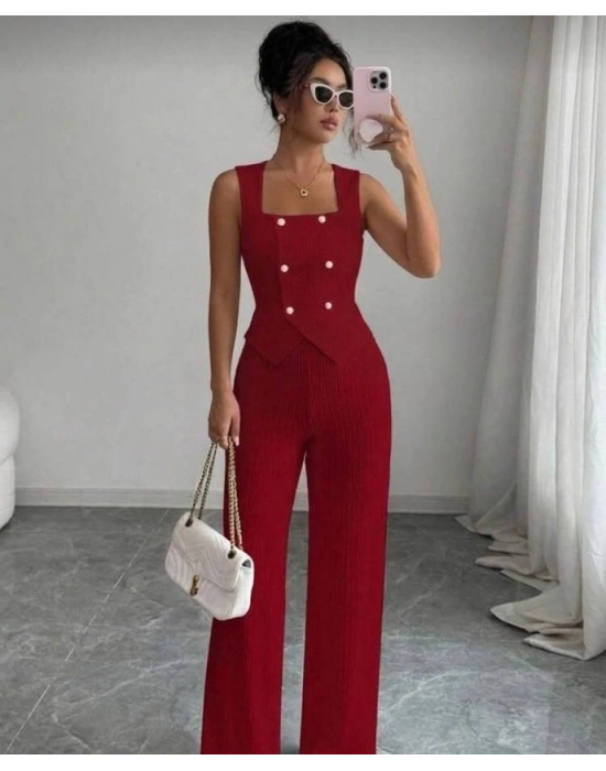 Kadın Düğmeli Bürümcük Kumaş Takım