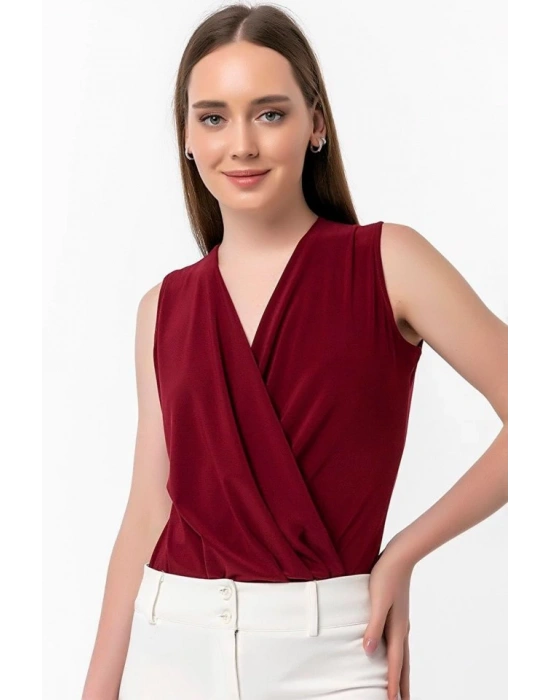 Kadın endy Kumaş Kruvaze Yaka Vatkalı Bluz