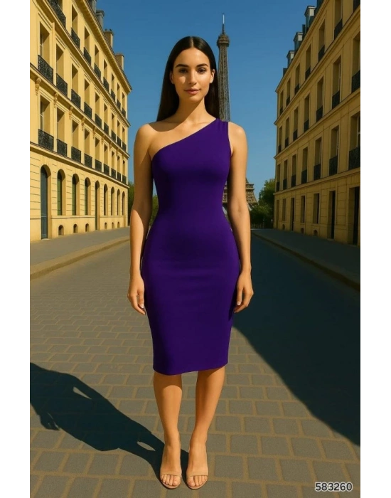 Kadın Sendy Kumaş Tek Omuz Midi Boy Elbise