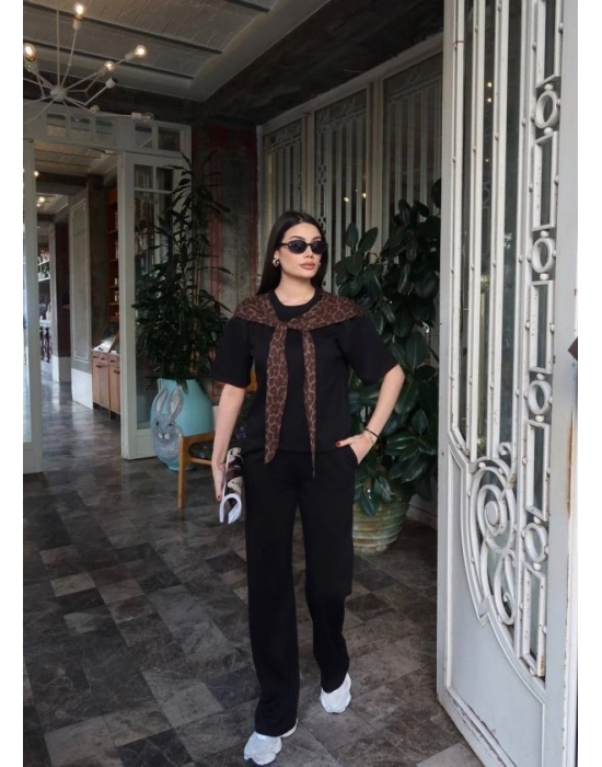 Kadın Leopar Detay Bağlamalı Takım