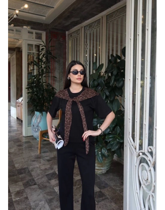 Kadın Leopar Detay Bağlamalı Takım