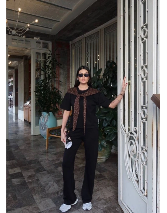 Kadın Leopar Detay Bağlamalı Takım