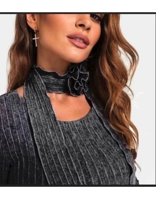 Kadın Eskitme Detay Fular Dahil Fırsat ürün Midi Boy Elbise