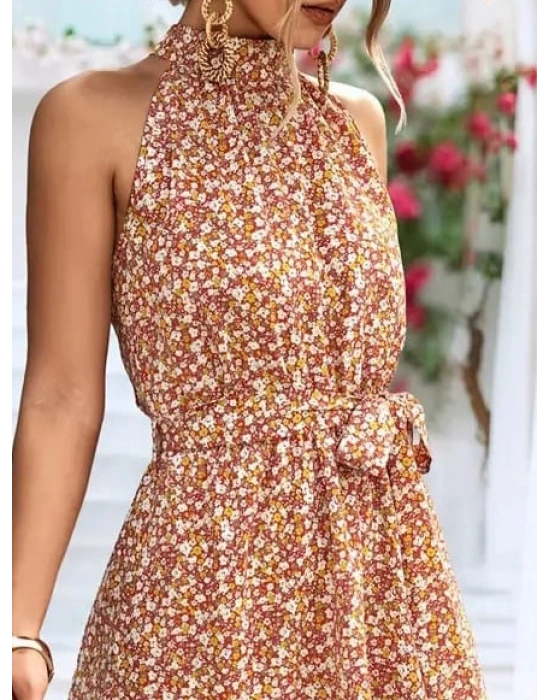 Kadın Eteği Volanlı Halter Yaka Süprem Elbise