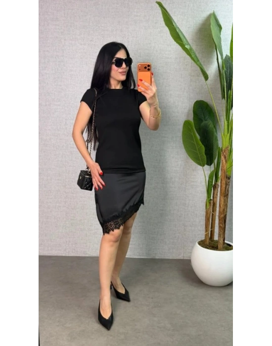 Kadın Etek Ucu Dantel Detaylı aten Kumaş Elbise