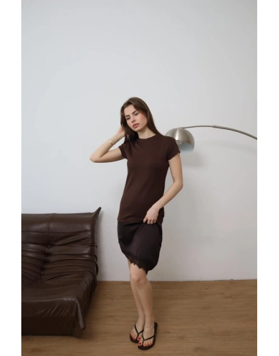 Kadın Etek Ucu Dantel Detaylı aten Kumaş Elbise